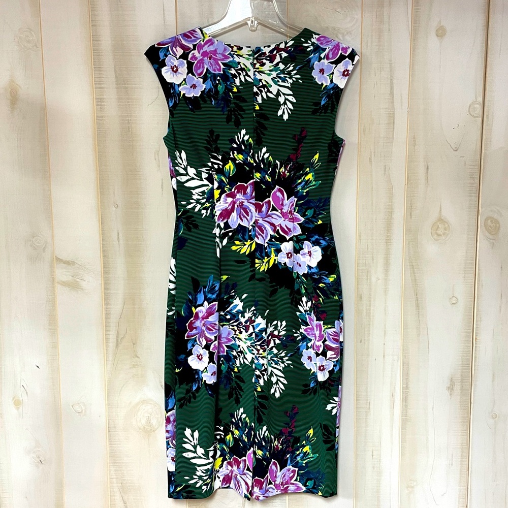 Vince Camuto Green Black Purple Stripe Floral Sleeveless Cocktail Dress Sz 4 - Picture 2 of 7